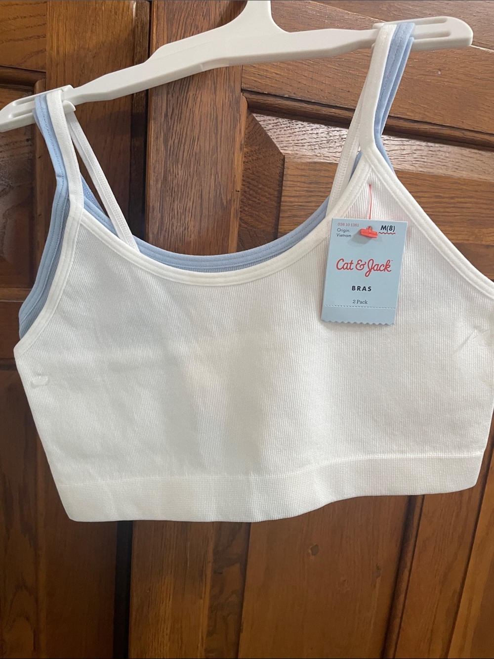Cat & Jack White & blue ribbed Crop Bra’s set of 2 Sz. 8 girls NWT